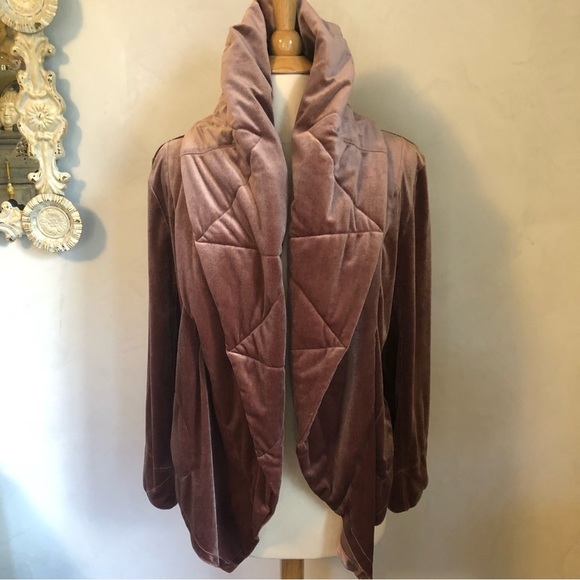 YFB Dusty Rose Velour open jacket w/ big collar & long sleeves Size Medium